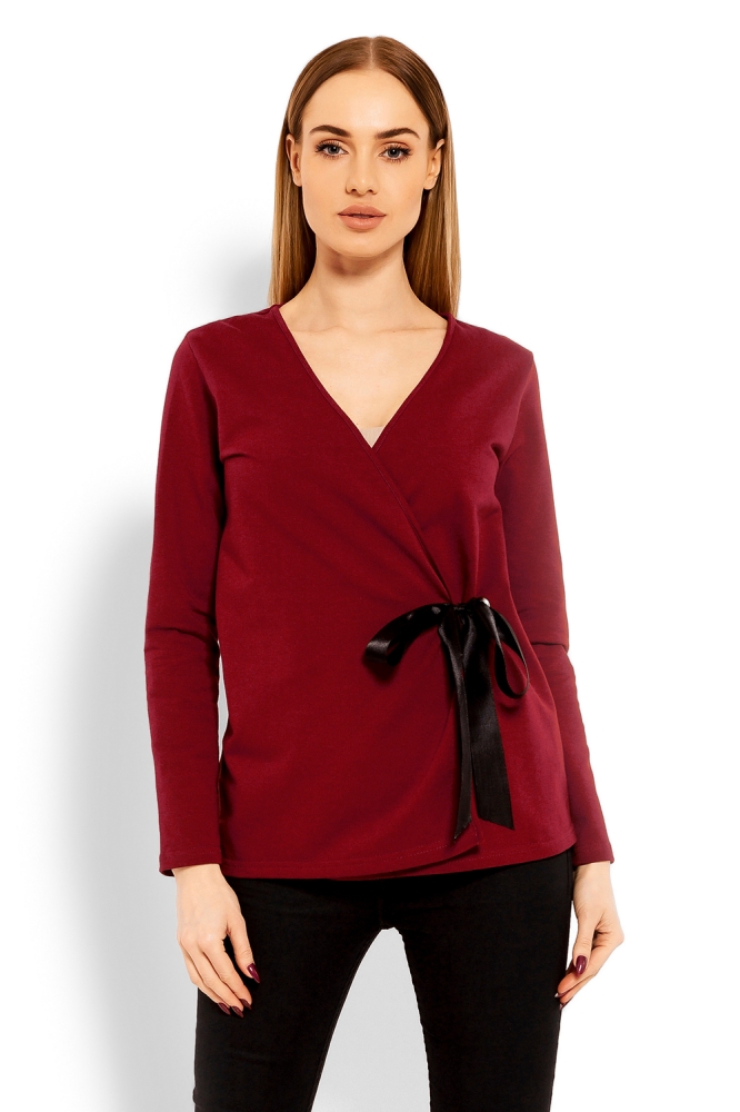1626 ENVELOPE BLOUSE WITH TIED LOOP REGULATION CRIMSOM