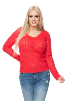 70018 AŻUROWY SWETEREK W ROMBY NEON KORAL