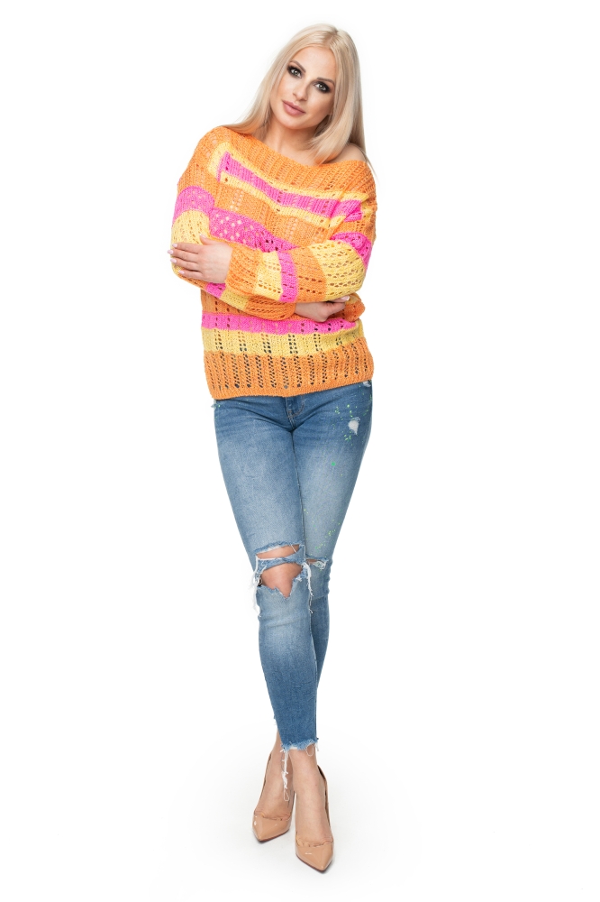30060 STRIPPED CROCHET JUMPER NEONS PINK YELLOW
