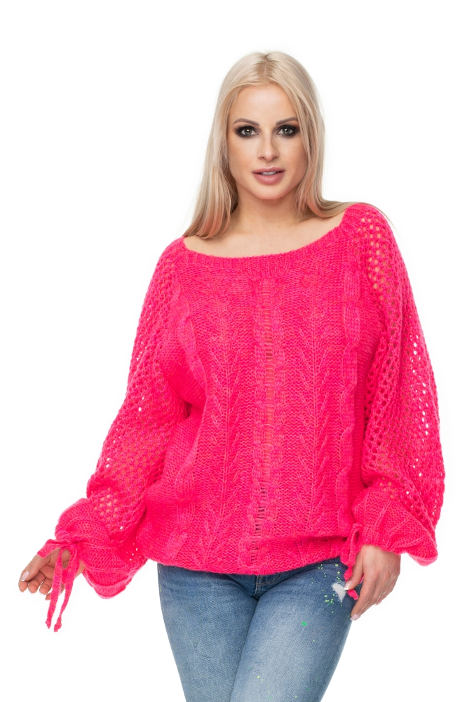 30061 FLUFFY CROCHET SLEEVES WITH TIE NEON PINK