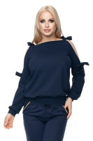 0112 CREPE BLOUSE TOP WITH TIE BOWLS NAVY