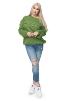 30062 FLUFFY SWEATER WITH FRINGES GREEN