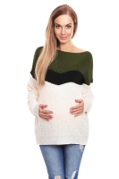 40023 CIĄŻOWY SWETER KOLOROWE BLOKI KHAKI