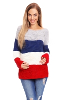70019 SWETER SZEROKIE PASY AŻUROWY MOTYW JEANS