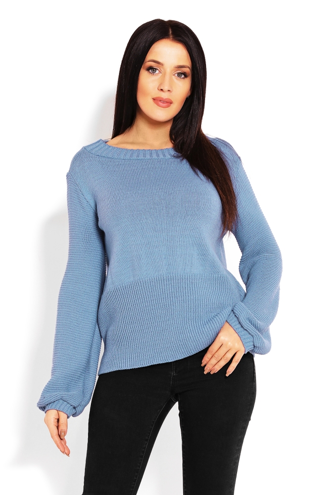 40010 SWETER Z BUFIASTYMI RĘKAWAMI NIEBIESKI