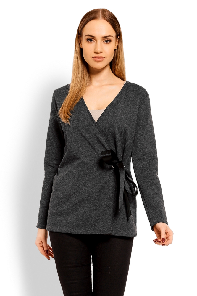 1626 ENVELOPE BLOUSE WITH TIED LOOP REGULATION GRAPHITE