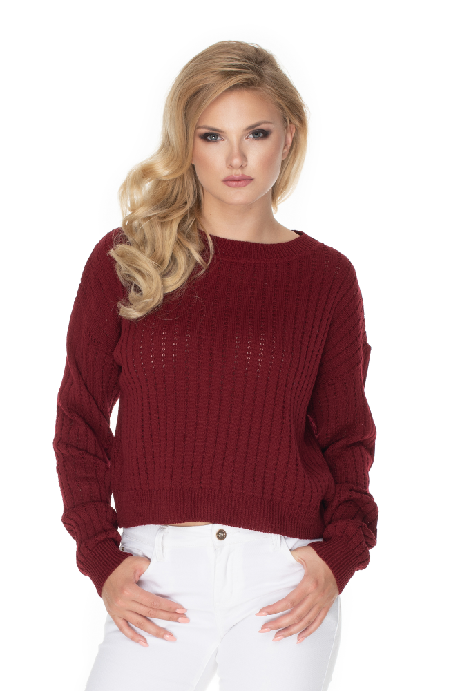 70022 SWETER W ŁÓDKĘ KIMONO AŻUROWY SPLOT BORDO