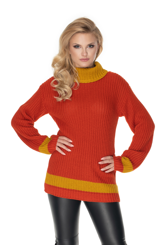 70030 GRUBY SWETER Z GOLFEM PERŁA RUDY