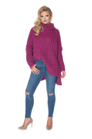 30066 LOOSE OVERSIZE JUMPER PONCHO CAPE BRAIDS DARK FUCHSIA