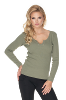 0163 BASIC COTTON BLOUSE TOP "V" NECK WITH SNAPS KHAKI