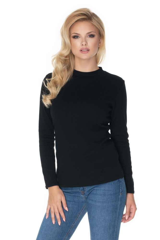 0166 BASIC COTTON BLOUSE TOP TURTLENECK BLACK