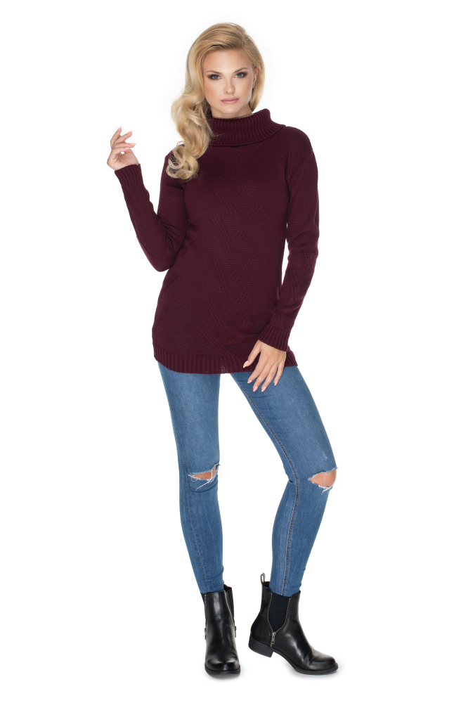 40033 SWETER Z GOLFEM Z WYJĄTKOWYM ŚCIEGIEM BORDO