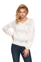 30076 LOOSE CROCHET JUMPER 'V' NECK CREAM
