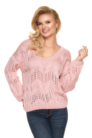 30076 LOOSE CROCHET JUMPER 'V' NECK DIRTY PINK