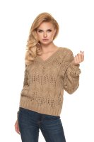 30076 LOOSE CROCHET JUMPER 'V' NECK CAPPUCCINO