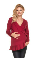 0185 MATERNITY NURSING TOP BLOUSE WITH FRILL CRIMSION