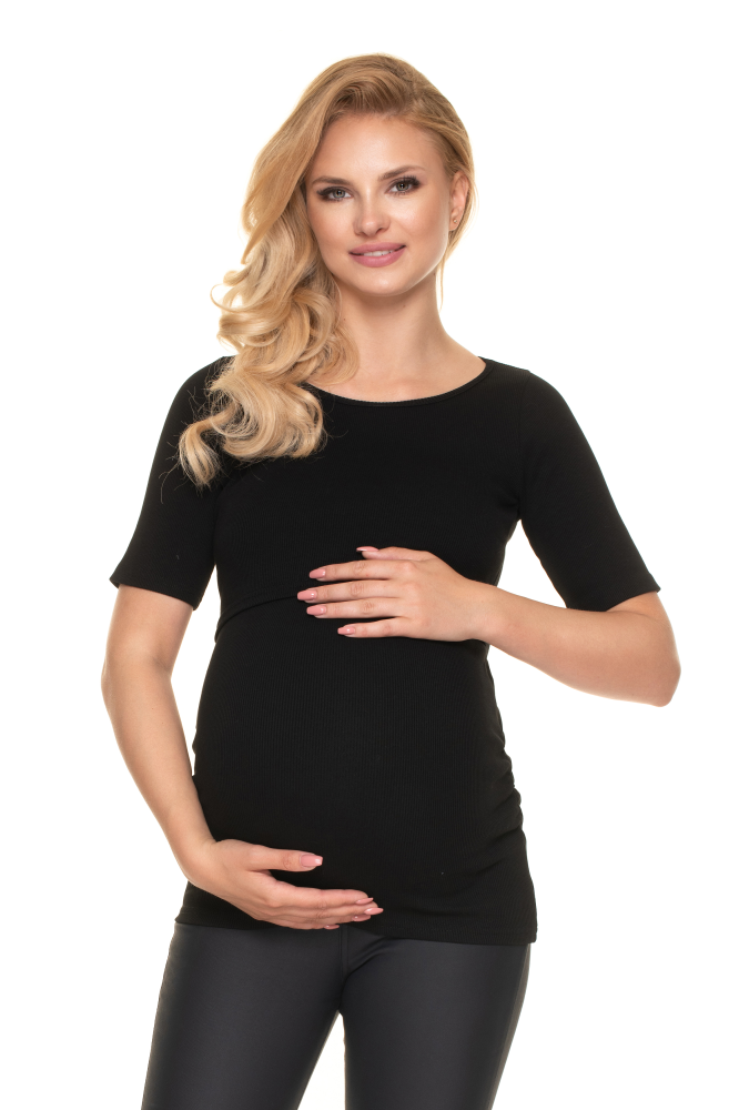 1717 MATERNITY NURSING TOP BLOUSE WITH SHIRRING BLACK 