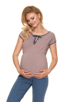 0186 MATERNITY NURSING NIGHTWEAR PYJAMA WITH TIE CAPPUCCINO