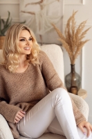 30080 SWETER OVERSIZE DEKOLT "V" ASYMETRYCZNY CAPPUCCINO