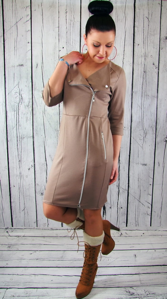 1197 ZIPPER DRESS ROCK LOOK CAPPUCCINO
