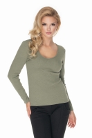 0165 BLUZKA BASIC PRĄŻEK BAWEŁNA DEKOLT "V" KHAKI
