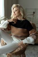 30084 SWETEREK W PASY MIĘKKI I PUCHATY CZARNY