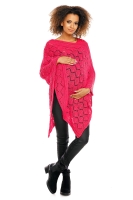 30012C ELEGANCKIE AŻUROWE PONCHO CIEPLUTKIE AMARANT