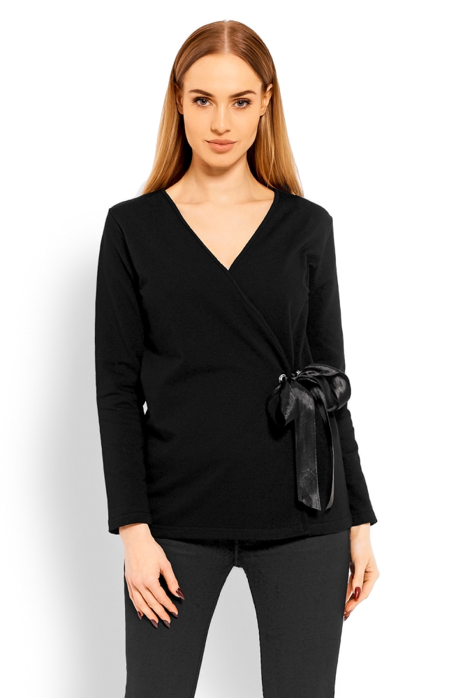 1626 ENVELOPE BLOUSE WITH TIED LOOP REGULATION BLACK