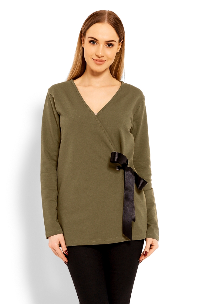 1626 ENVELOPE BLOUSE WITH TIED LOOP REGULATION KHAKI