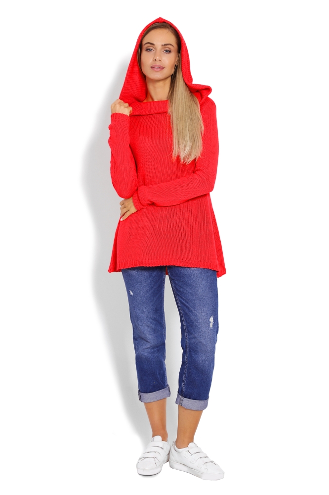 40016 SWETER BLUZA Z KAPTUREM NEON KORAL