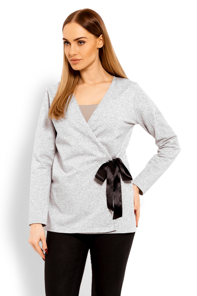 1626 ENVELOPE BLOUSE WITH TIED LOOP REGULATION LIGHT GREY