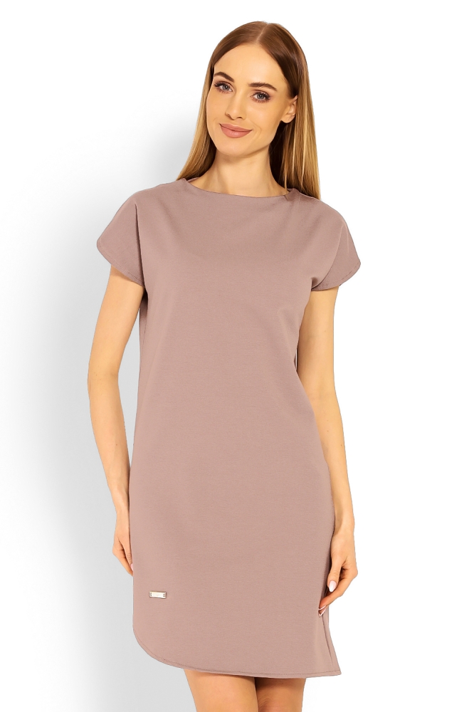 1629 ASYMETRIC DRESS SHORTSLEEVE CAPPUCCINO